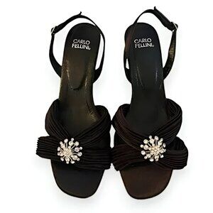 Carlo Fellini Rhinestone Crystal Chiffon Leather Holiday Christmas Party Heels 9